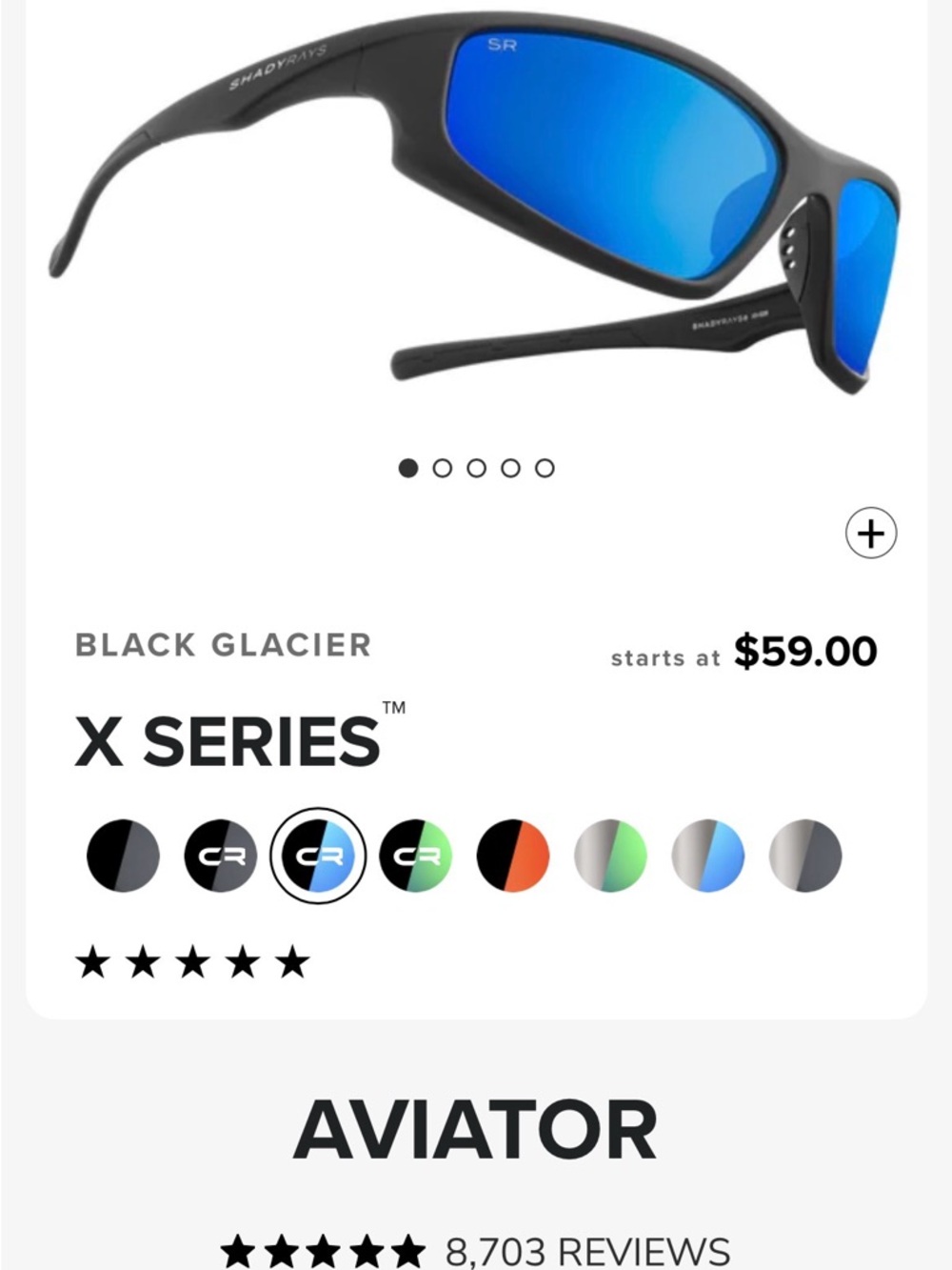 Shady Rays X Series Aviator Sunglasses - Black with Blue Glacier Lenses